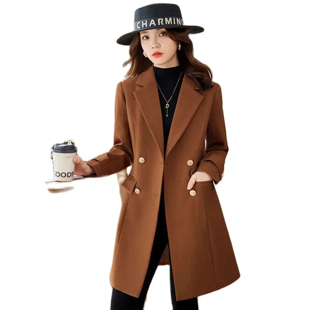 toppies 2021 spring long trench coat women double breasted slim coffee korean jackets sashes female outwear fashion windbreaker High-end Atmospheric Fashion Long Trench Coat Female Temperament Goddess Fan Professional Korean Double-breasted Casual CoatTide