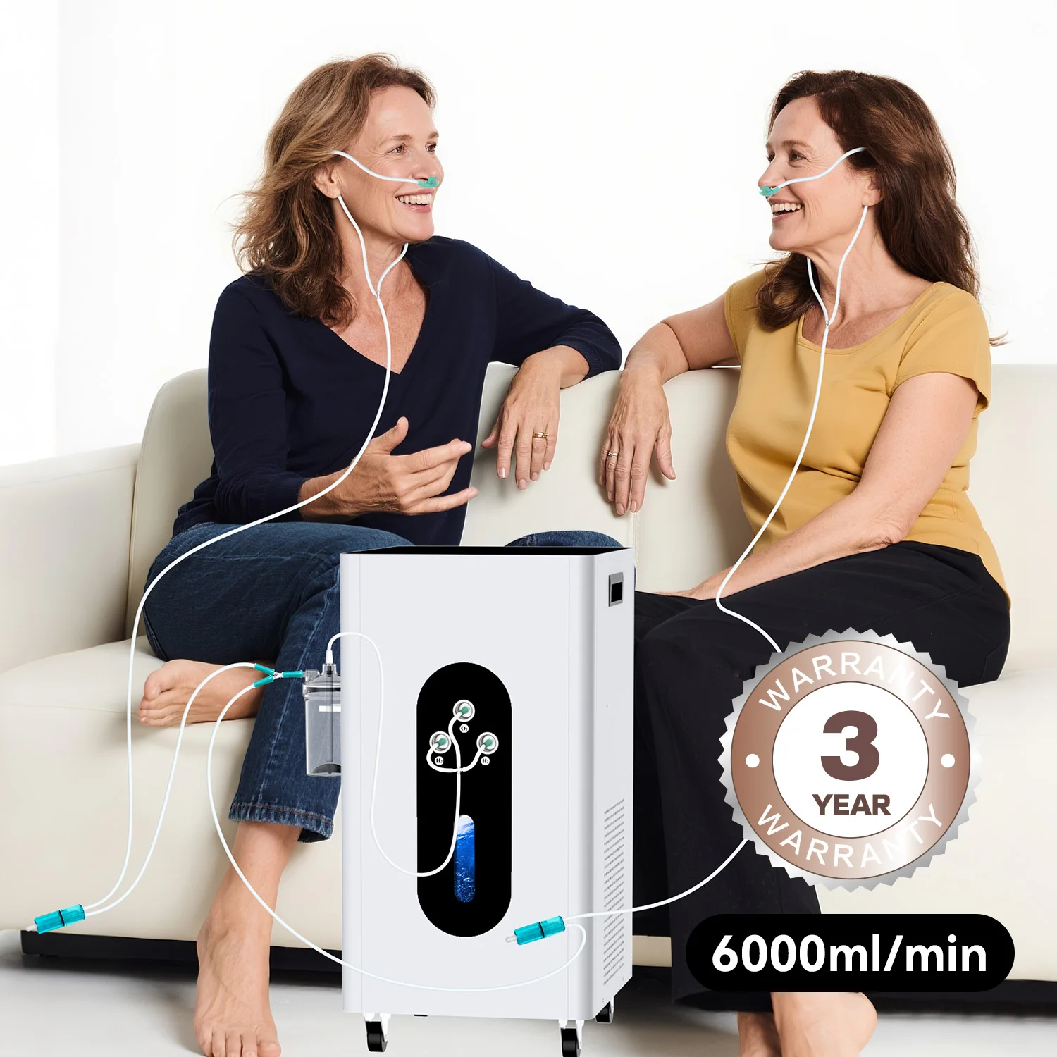 Suyzeko 6000 ml Wasserstoff-Inhalator-Therapiegerät: Wasserstoff- und Sauerstoffkonzentrator, H2-Wassergenerator, häusliche Pflege, verbessert den Schlaf