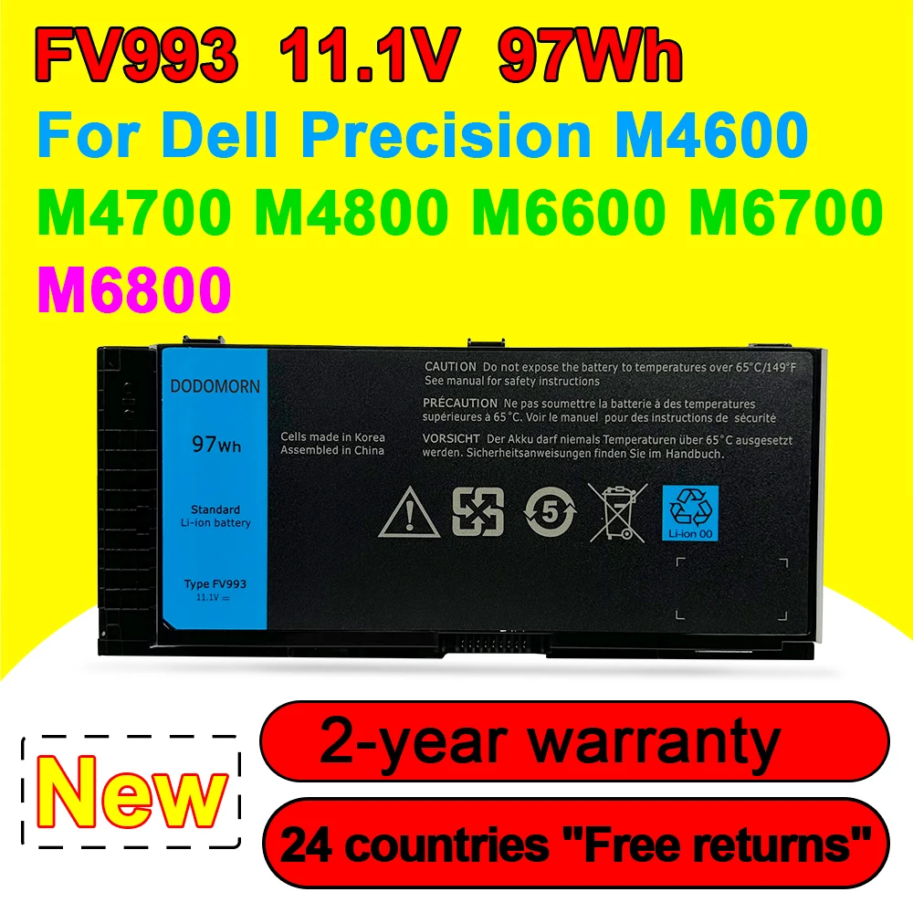 

Аккумулятор FV993 для ноутбука Dell Precision M4600 M4700 M6600 M6700 M6800 FJJ4W PG6RC R7PND OTN1K5 FV993 11,1 V 97WH