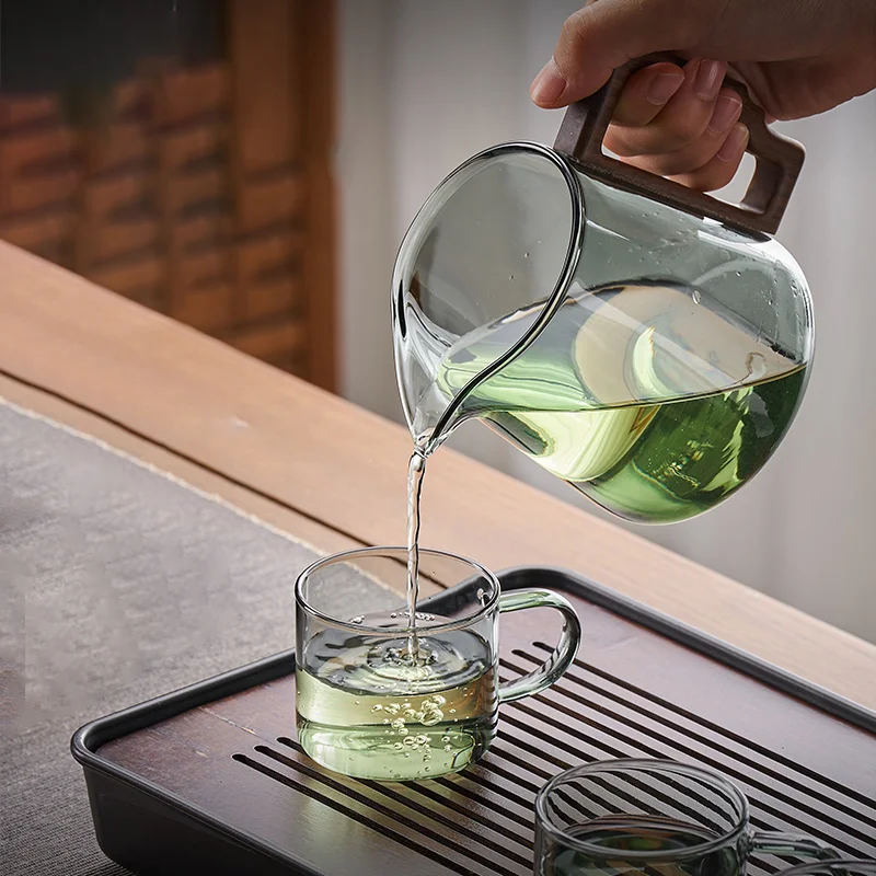中国 耳付洗筆　u6230934 GIANXI Glass Tea Pot With Bamboo Handle Steaming And Boiling