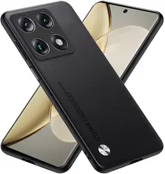 Premium PU Leather Shockproof Lens Protection Hard Case Cover for Moto Edge70 Fusion (Black)