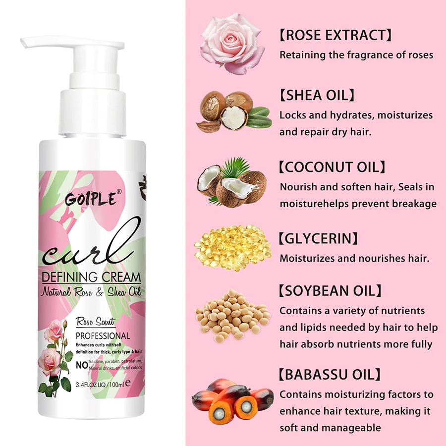 GOIPLE 100ML Curl Defining Cream Curly Hair Moisture Conditioner Shiny Boost Curls Elasticity Enhancer Styling Volumizing Cream
