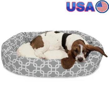 Washable Dog Bed Cozy Round Bagel Design Calming Plush Bolster Pet Bed Medium and Large Dogs 1
