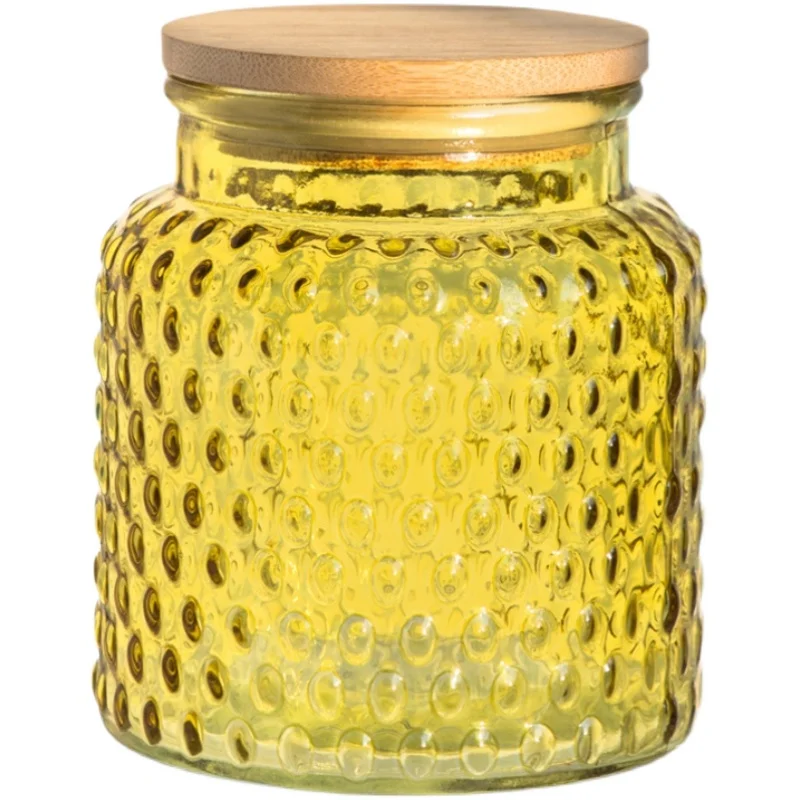 Wood Cover Carved Embossed Begonia Flower Glass Sealed Jar Bamboo Cover Retro Kitchen Storage Jar Household Seasoning Storage 3