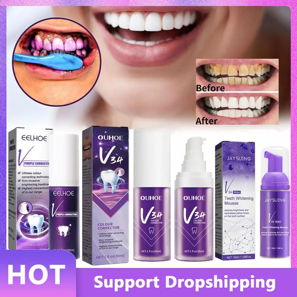 

30ml Purple Toothpaste Tooth Withening Cleansing Mousse Refreshes Breath Smoke Stains Removal Yellow Dental Oral Care