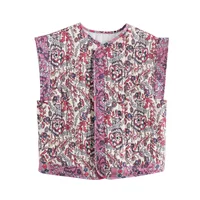 Zevity Women Vintage Floral Print Sleeveless Vest Tops Ladies Open Stitching Casual Clothes Ct332