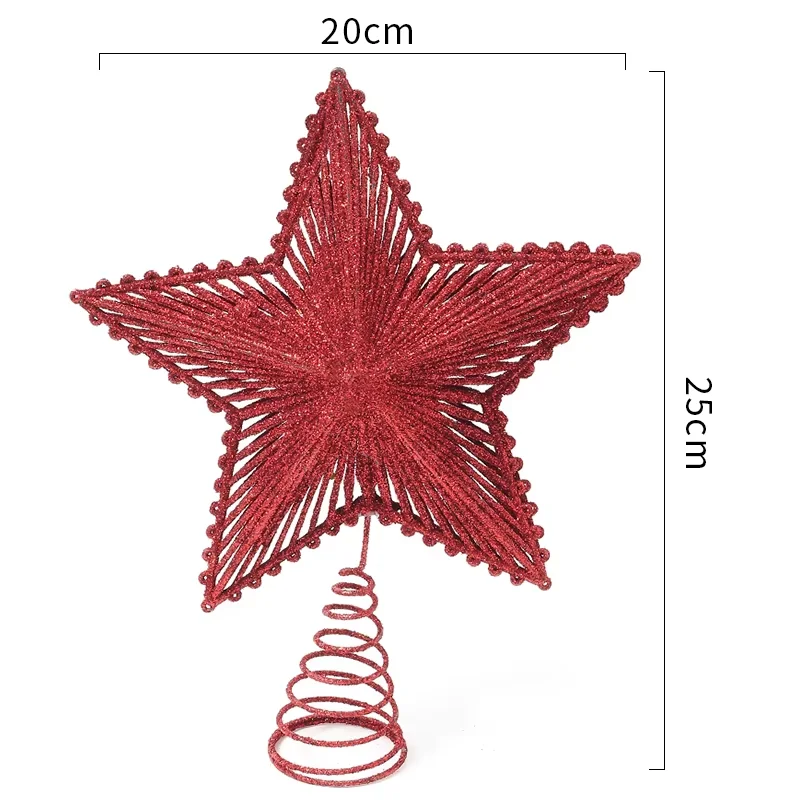 25cm Glitter Hollow Star Christmas Tree Topper – Gold, Silver, Red Tree Decoration for Xmas & New Year Parties