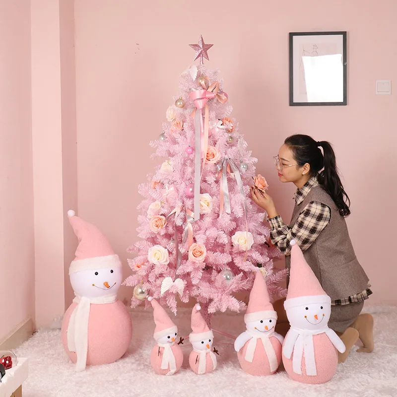 Árvore de Natal rosa artificial do PVC, árvore do Xmas da criptografia com  suporte do metal, decoração do partido, casa e escritório - AliExpress