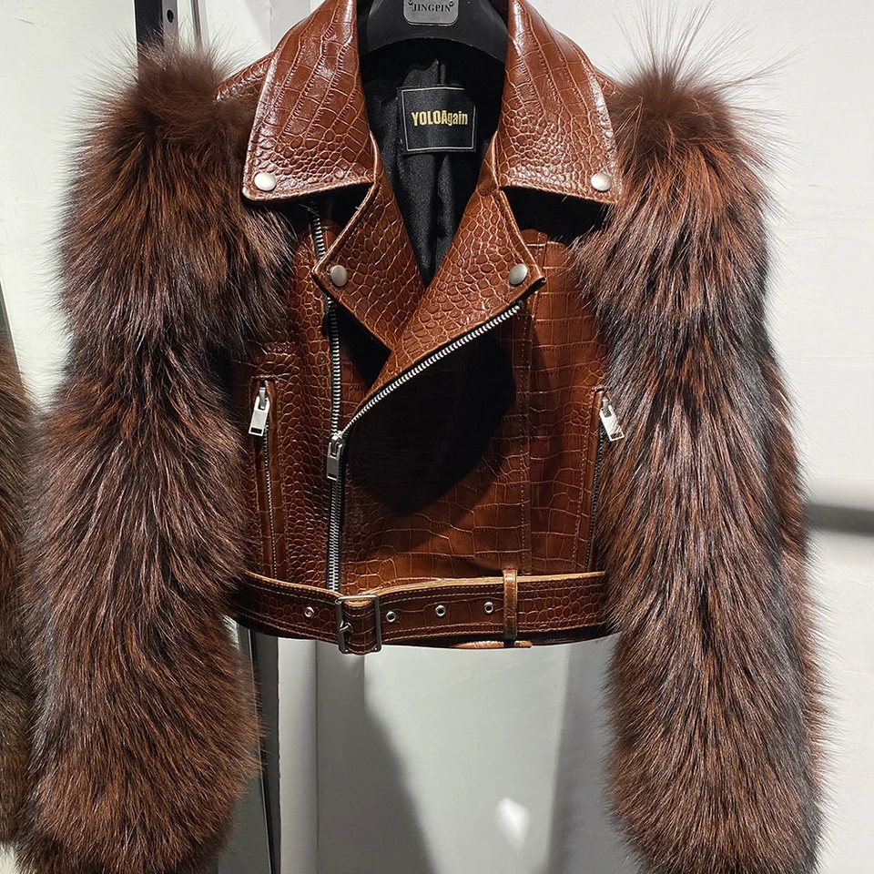 YOLOAgain Plus Size 8XL Jacket Coats Women Real Fox Fur Sleeve