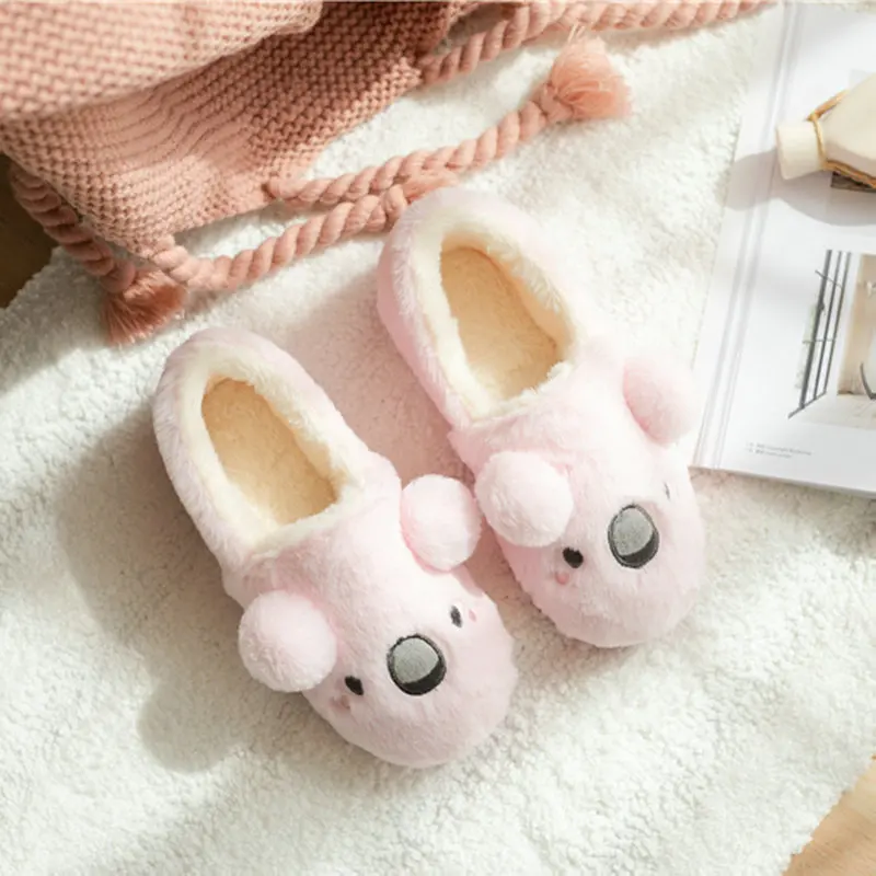 Autumn Winter Cartoon Cotton Slippers Women's Cute Koala Bag Heel Thick-Soled Home Shoes Non-Slip Indoor Plush Female slippers