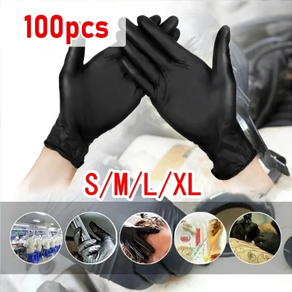 100 Pack Disposable Black Nitrile Gloves For Household Cleaning Work Safety Tools Gardening Gloves Kitchen Cooking Tools Tatto