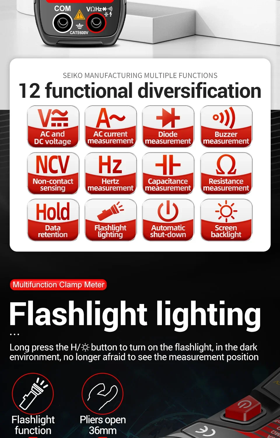 ANENG CM81 Digital Clamp Multimeter - AC/DC Voltage, Current, Resistance, Capacitance, and Diode Tester High-performance, auto-ranging digital clamp multimeter for precise measurements of AC/DC voltage, current, resistance, capacitance, and diode testing. High-performance, auto-ranging digital clamp multimeter for precise measurements of AC/DC voltage, current, resistance, capacitance, and diode testing. S4b899cdacfa14ceeaff510527f27b520q -