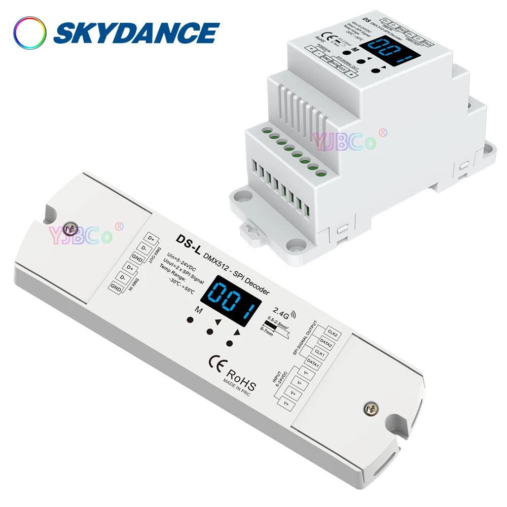 Skydance DMX512 to SPI Decoder DMX signal converter WS2812 2815 RGB RGBW IC pixel LED strip controller 5V-24V 12V 2.4G RF remote two way mixed control differential model receiver pwm voltage of electric vehicle controller signal converter