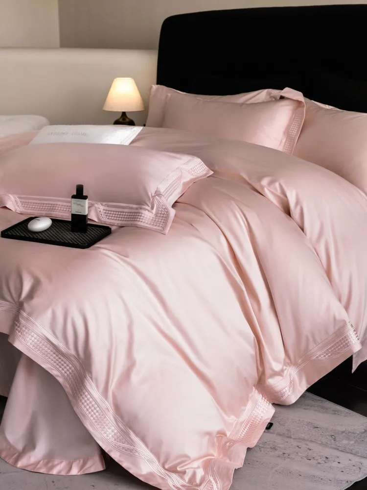 Solid Grey Luxury Hollow Embroidery Cotton Bedding Set 4pcs Ultra Soft Smooth Duvet Cover Bed Sheet Hotel Home Queen King 2
