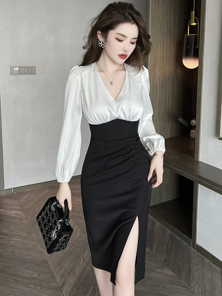 Elegant Professional Commuter Midi Dresses for Women Black