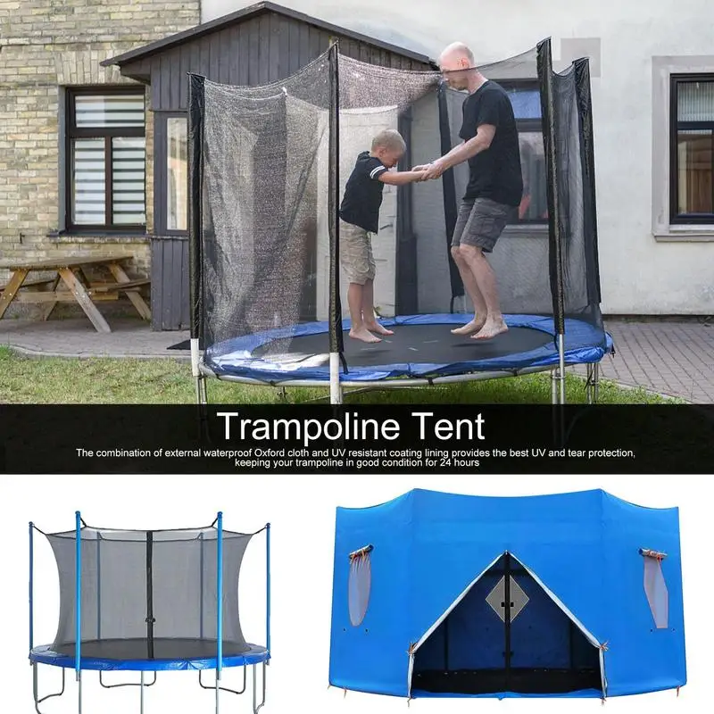 Tente De Trampoline 6/8/10/12ft - Housse Ombrage Oxford Imperméable Anti-UV - 6 Poteaux, Fenêtres Aération