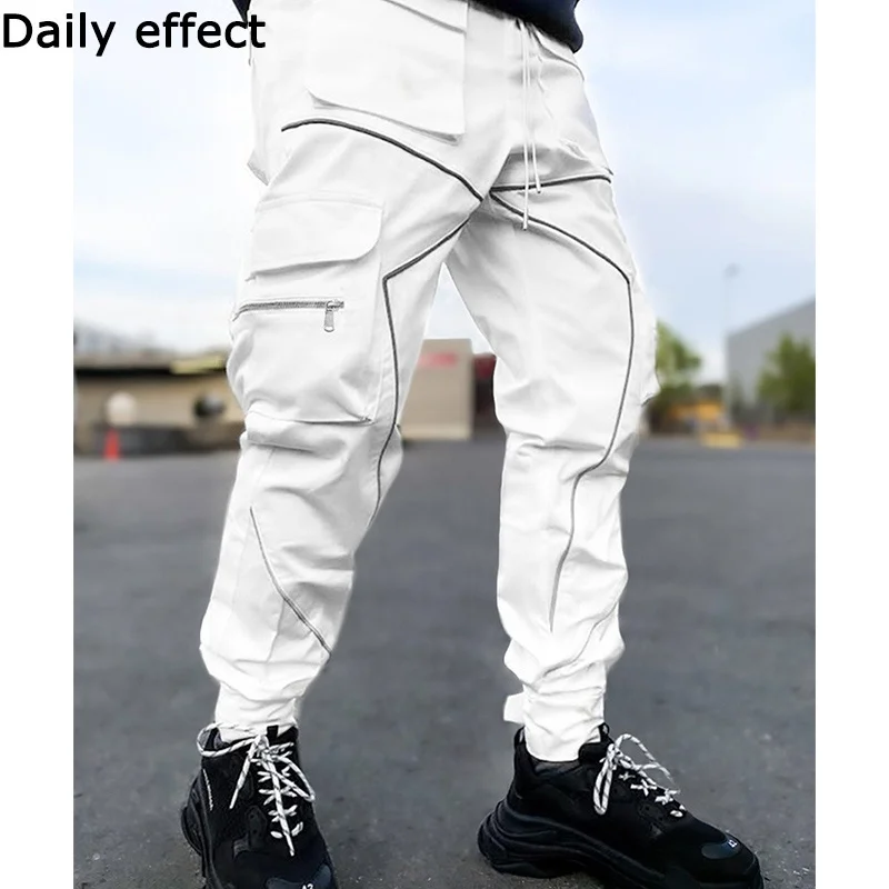 cargo jeans Autumn Men Pants Multi-pockets Harem Overalls Reflective Stripe Cargo Pants All-Match Casual Fashion Sports Male Trousers tactical cargo pants