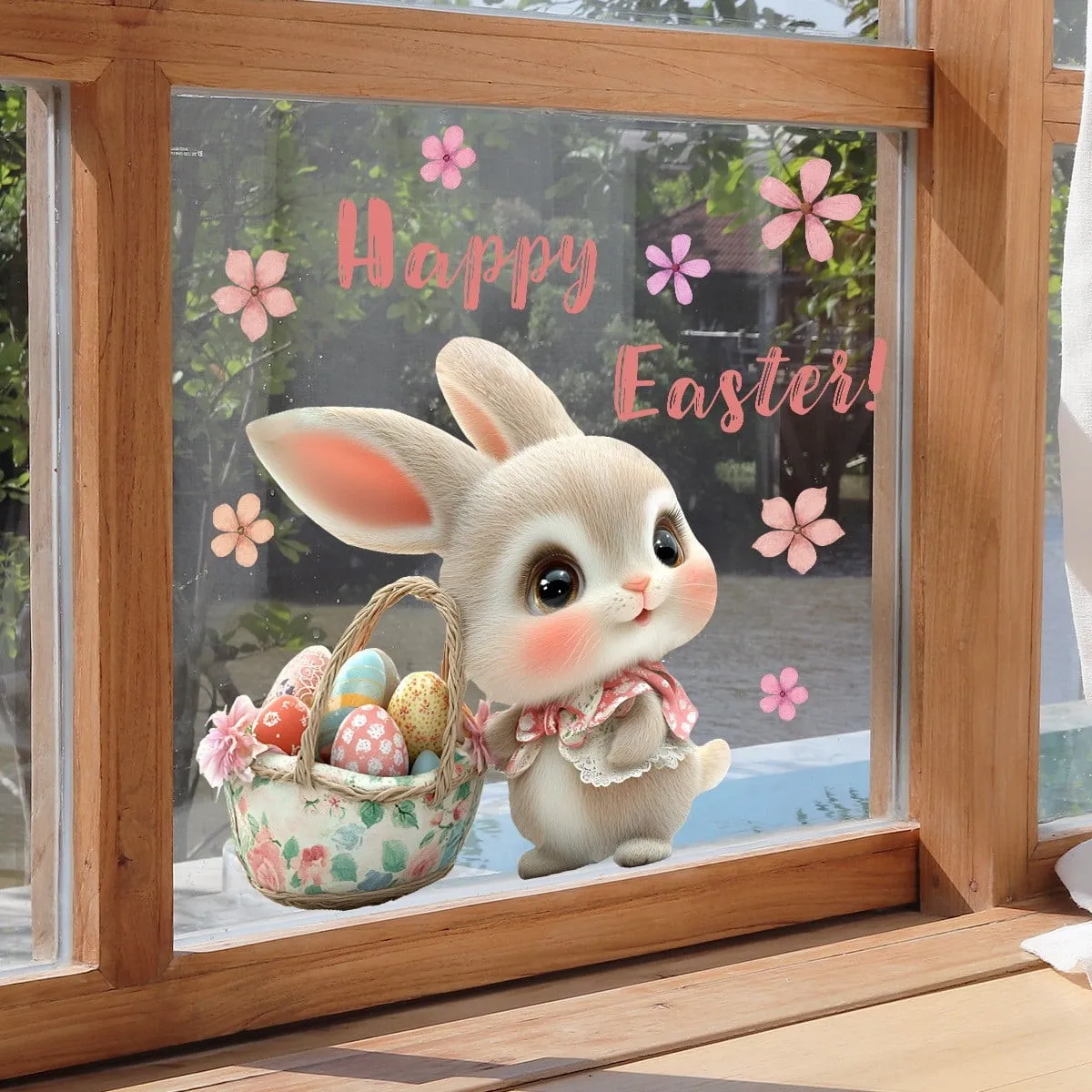 Cartoon Easter Sticker Bunny Egg Window Sticker Static Double-Sided Visible Glass Window Decoration