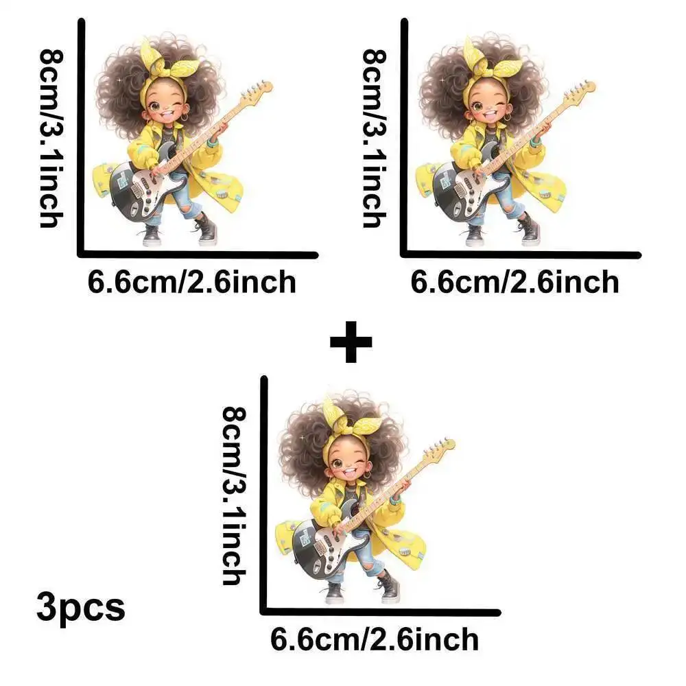Yellow Guitar Music Girl Heat Transfer Patch - Washable Iron-On Sticker for DIY Clothing & T-Shirts