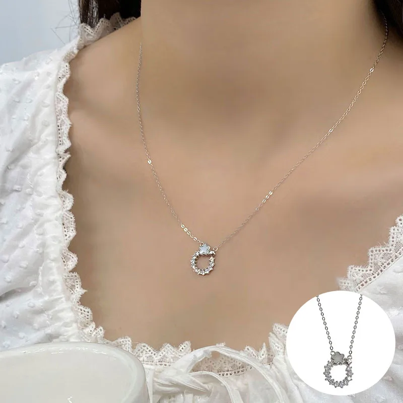 

100% 925 Sterling Silver Geometric Necklace for Women Girl Shell Flower Hollow Out Round Design Jewelry Party Gift Dropshipping