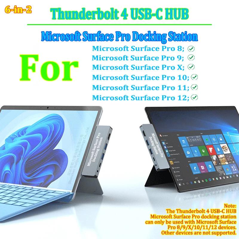 Dual USB-C Hub for Microsoft Surface Pro 12/11/10/X/9/8 Adapter