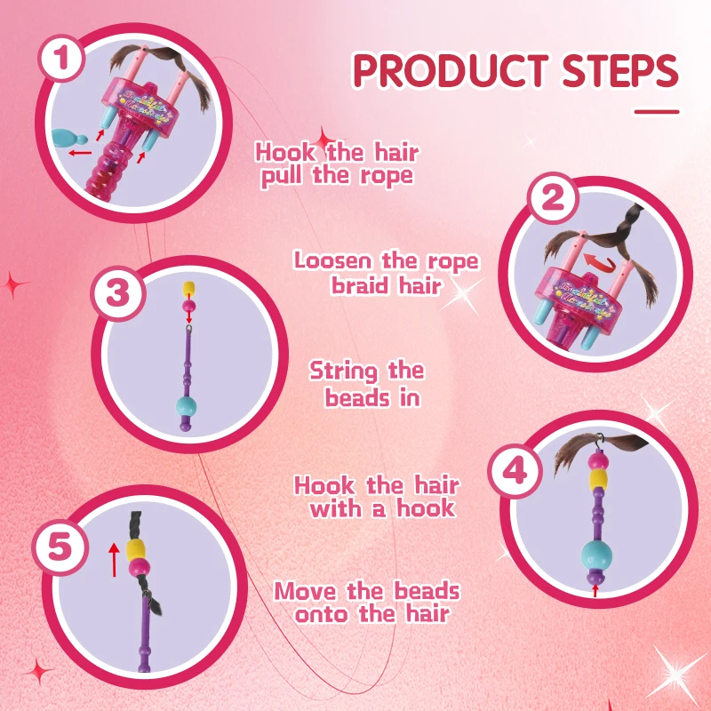Hair Braider DIY Hair Accessories Kit for Girls Kids Beads Hair Styling Tool Manual Braiding Weaving Pretend Play Toys Gift