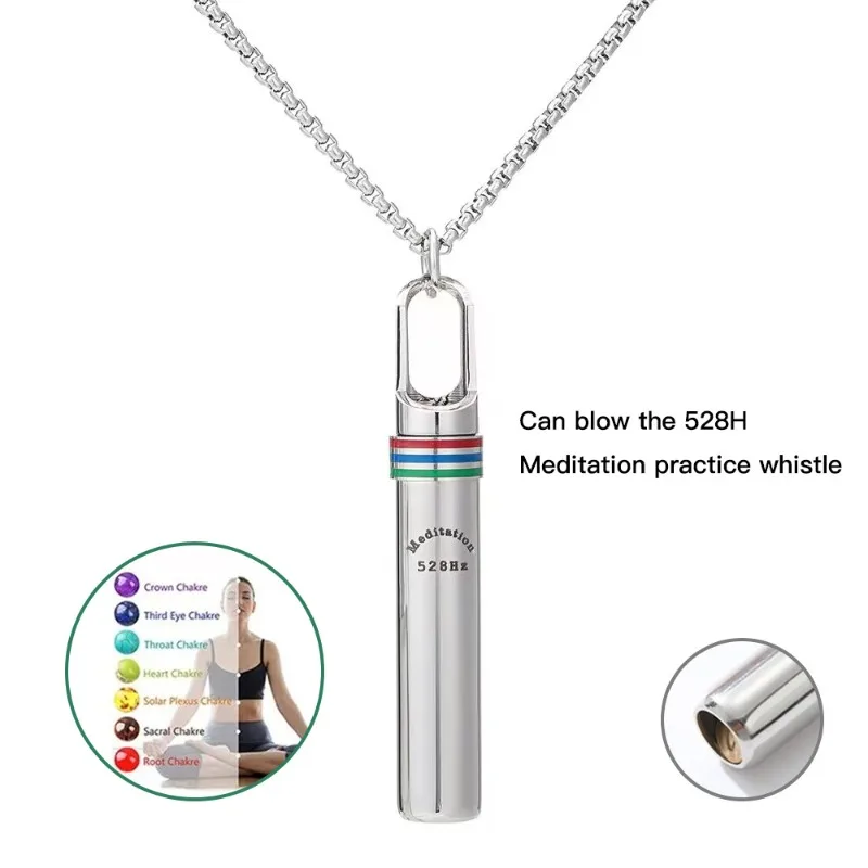 528Hz Low-frequency Whistle Sound Healing Meditation Breathing Decompression Whistles Stainless Steel Mindfulness Pendant 4