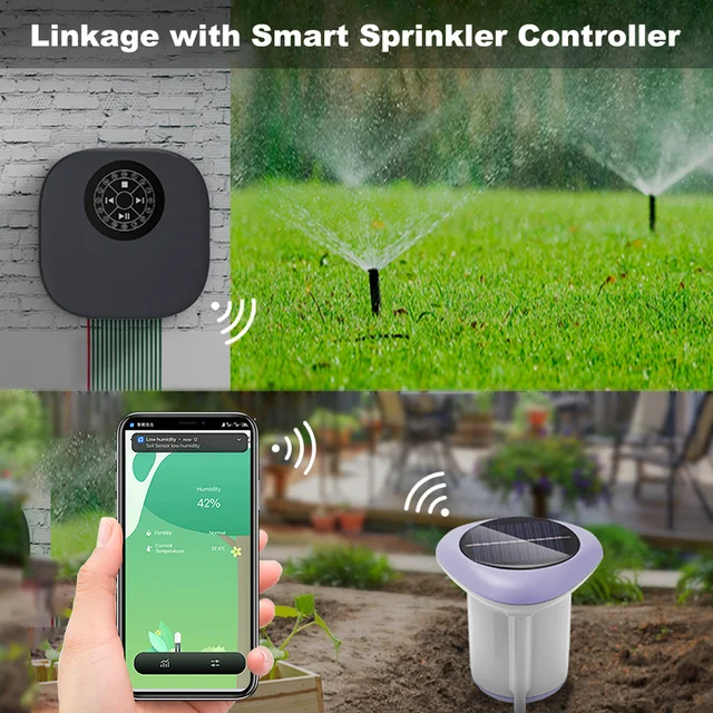Tuya Zigbee Smart Solar Soil Sensor Tester Planting Moisture Temperature and Humidity Meter IP66 Grade APP Real Monitor Detector 6
