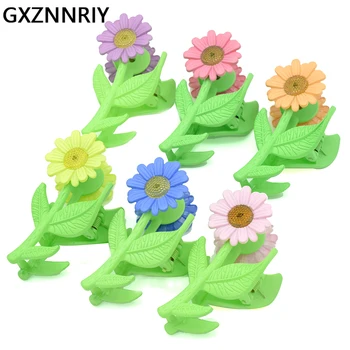 여성용 해바라기 헤어 클로 클립, 헤어 액세서리, 꽃 플라스틱 헤어 클립, 소녀 크랩 클립, 머리핀, 머리 장식 선물, 패션