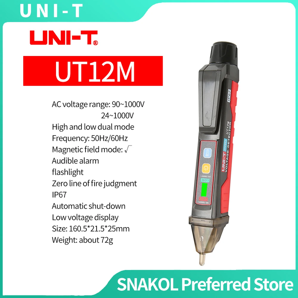 UNI-T 비접촉식 전압 감지 펜, 고저전압 듀얼 모드 1000V 휴대용 전기 전압 테스터 펜슬 (가정 및 전기 기술자용)