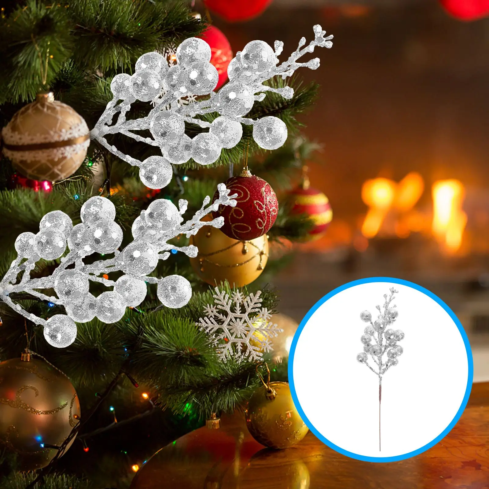 10Pcs Christmas Artificial Berry Branches Hollystem Pick Spray Pine Cones Navidad Decor Craft Festive Party Decoration