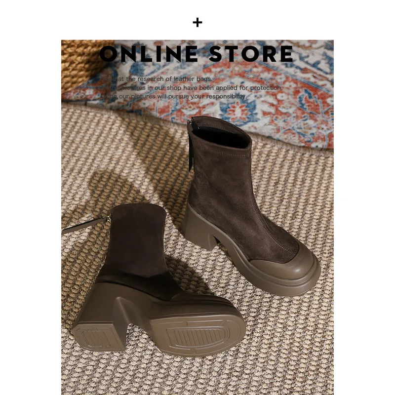 Bottes courtes Martin à talons hauts de 8CM et semelle épaisse pour femmes, bottes fines et élastiques, nouvelle collection 2024_voghion.com