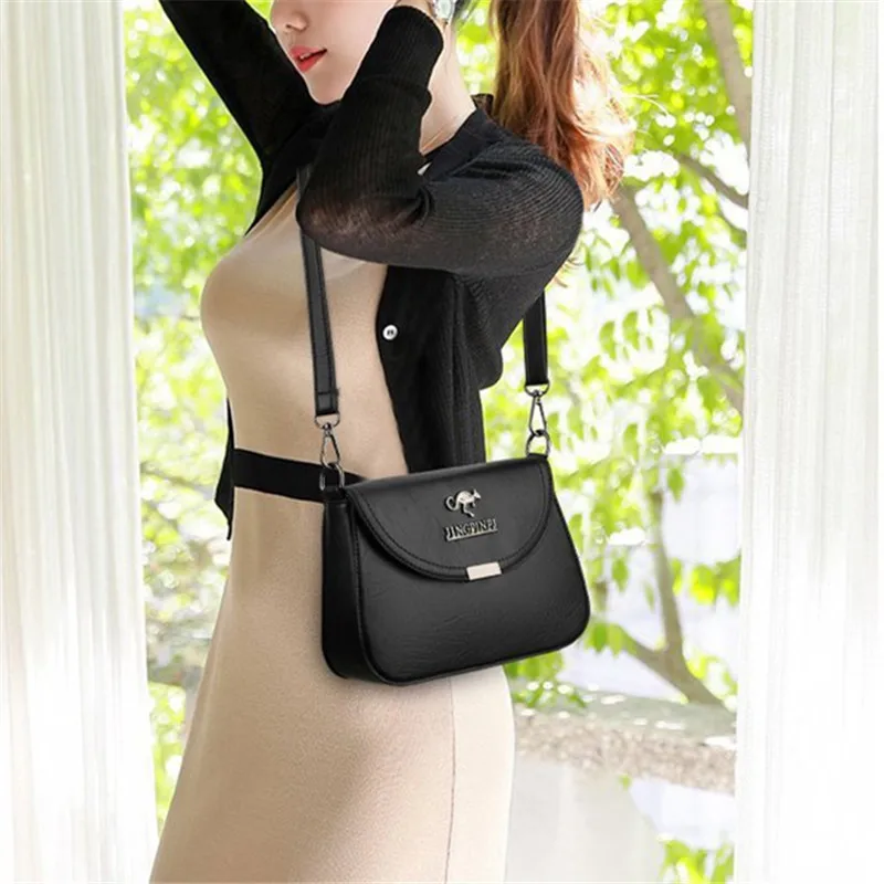 Flip Soft Leather Crossbody Bag, Fashion Small Square Bag with Magnetic Button Zipper Closure Shoulder Bag for Women's Daily Use