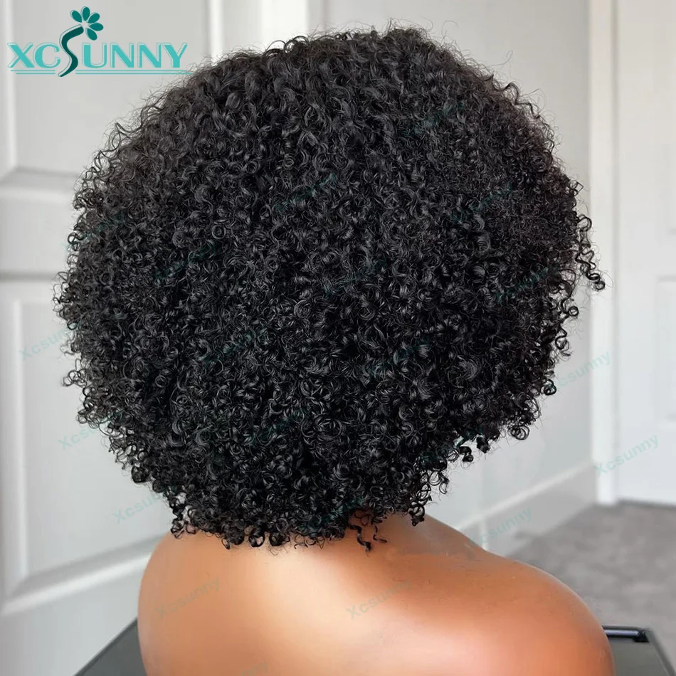 Bang Wig Human Hair Glueless Short Afro Kinky Curly Wigs With Bangs For Women Full Machine Made Curly Bob Wig Natural Color 4