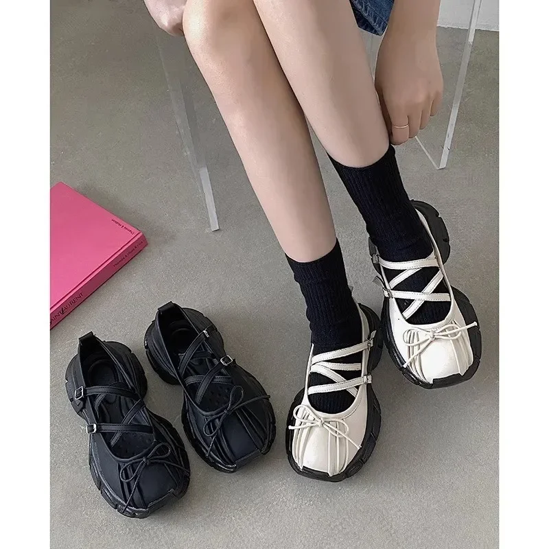 Women Chunky Mary Jane Shoes Women Vintage Platform Sports Shoes Fashion Shallow Bowknot Platform Casual Shoes Ballerina Shoe 6