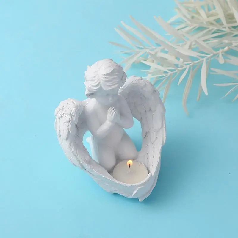 Portacandele Angelo Cherubino In Resina, Candelabro Per Tea Light, Statuetta Decorativa Vintage Per Casa, Regalo Sereno - 2