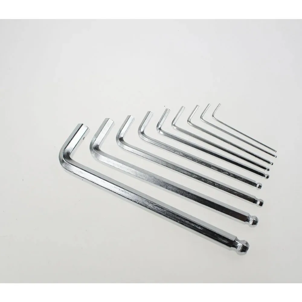 9pcs/set 1.5~10mm Hex Key Allen Wrench With Ball Point End Silver Tone Set Of Tools Short Length L-Shape Wrench - Image 4