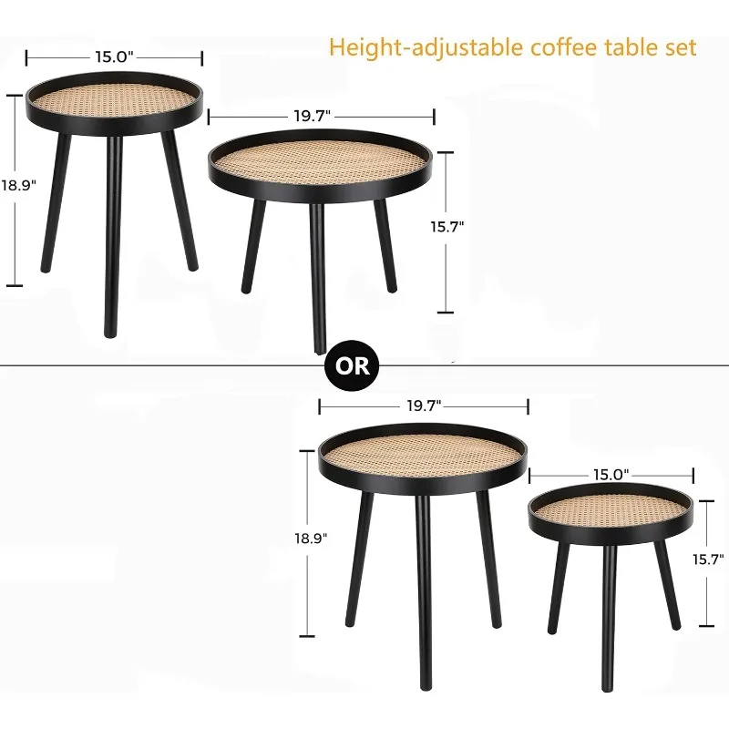 Rattan Round Side Table, Black Small End Table, Accent Table, Modern Boho Bedside, Mid-Century Patio Side 3