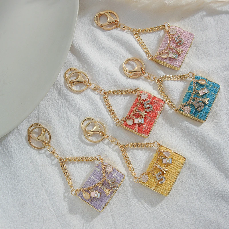Tweed Handbag Shape 5 Tower Rose Key Chain Metal Rhinestone Bag Charms  Pendant Women Vintage Fashion Brand Jewelry - AliExpress