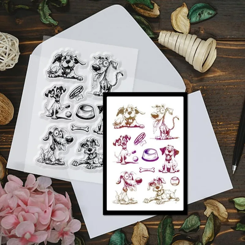 1pc Comic Dog Clear Stamps for DIY Scrapbooking Interesting Dog Silicone Stamp Seals Cartoon Transparent Stamps 6.3&times;4.33inch clear stamps,clear rubber stamps