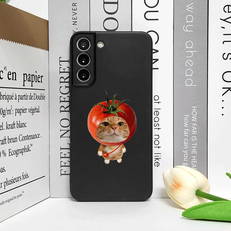 Whimsical Cartoon Fruit Cat Couple Phone Case - TPU Soft Cover