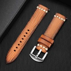 Vintage Retro Leather Watch Band with Quick Release and Stitching Details - Black Buckle (Light Brown)