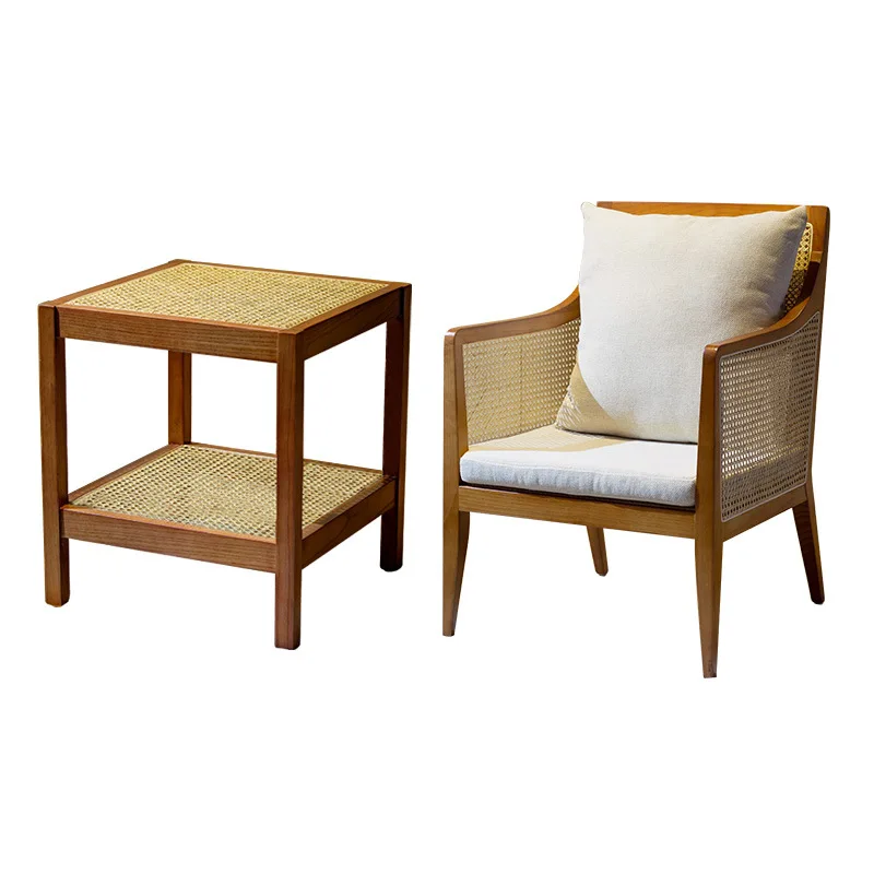 Nordic Solid Wood Rattan Living Room Chairs Modern Minimalist Outdoor Courtyard Sofa Light Luxury Designer Back Armchair