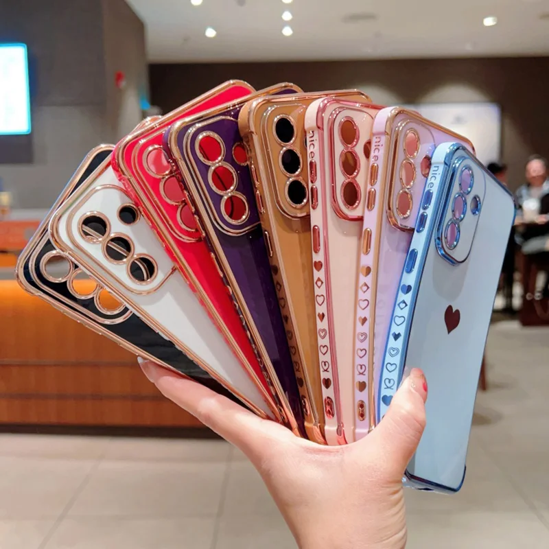 Electroplated Love Heart Shockproof Phone Case with Lens Protection