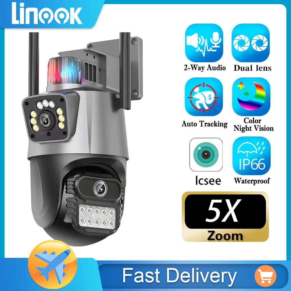 

Linook 8MP,dual lens,ICSEE,CCTV,IP camera outdoor waterproof,wireless WIFI phone connection to 360 pan tilt,two-way calling