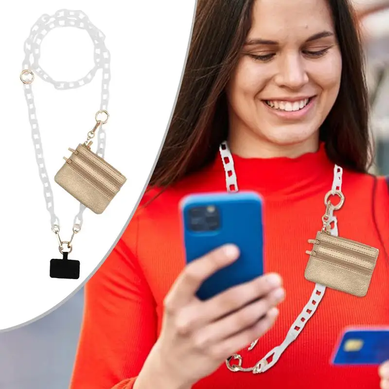 Lanyard For Phone Cellphone Chain And Pouch Aesthetic Adjustable Chain Cell Phone Strap Stylish Phone Holder With Wallet For