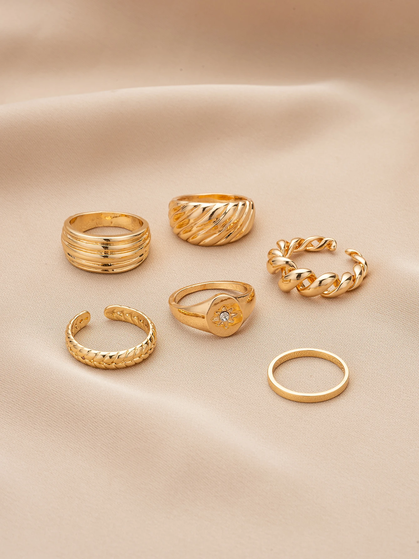 Gold Stackable Ring Set for Women - Textured Twisted & Braided Bands