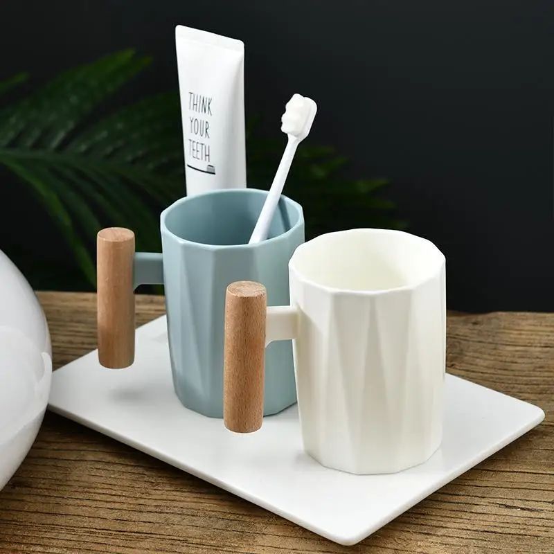 Creative Wooden Handle Toothbrush Cup For Bathroom Storage_voghion.com