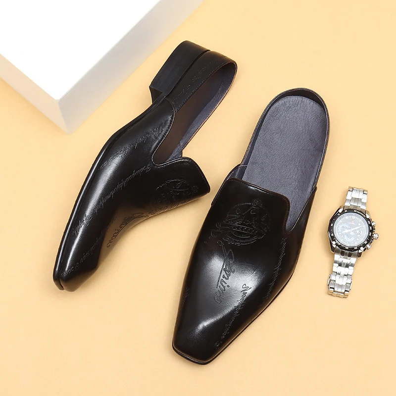 Men's Genuine Leather Spring Luxury Brand Elegant Slip On Slippers Designer Wedding Shoes Bride For Men Moccasin Shoe
