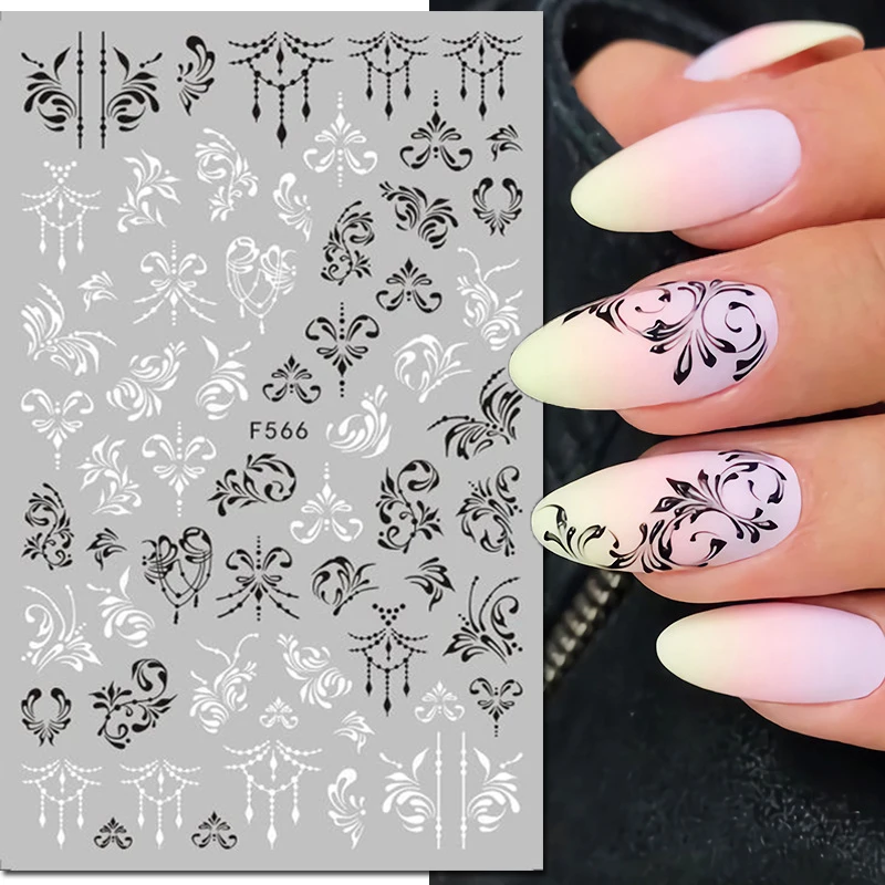 3d Nail Art Decals Geometric Lines Black White Laces Tropical Palms Leaves Flowers Nail Stickers Decoration For Nail Tips Beauty 4